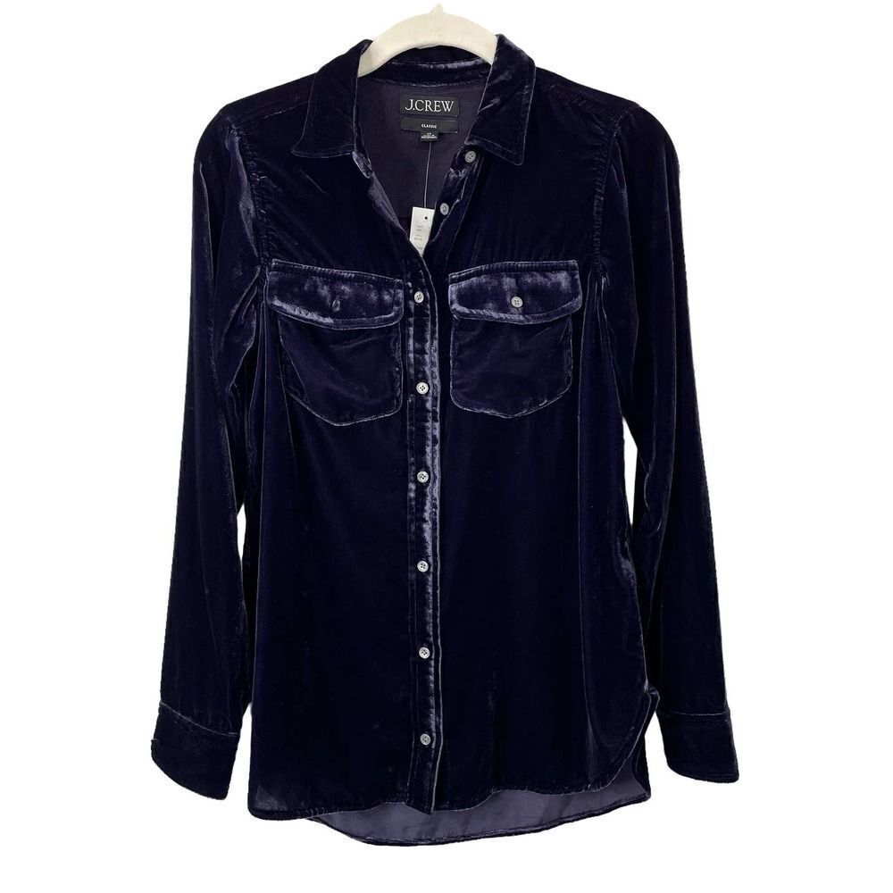 NEW J.‎ Crew Classic-fit velvet button down shirt Size 00  BN140  dark purple - Picture 3 of 9